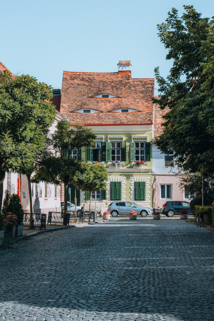 Casa tipica a Sibiu con gli occhi sul tetto